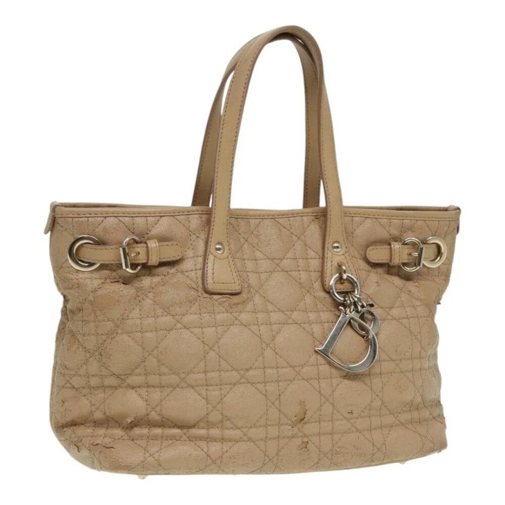 Christian Dior Lady Dior Canage Hand Bag Coated Canvas Cream Vanilla Auth yb647